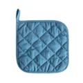Solid color fabric potholder, quilted heat-resistant oven mat with hanging loop for kitchen cooking. - 18*18cm / Blue