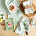 Juego de paños de cocina de algodón a rayas, paños de limpieza domésticos verdes y blancos - Serie Verde
