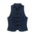 Damen Chinesischer Stil Leinen Weste Ärmellos Stehkragen Schößchen Top Dunkelblau Mode - XS / Oberteile / Dunkelblau