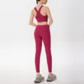 Women's magenta activewear set, cross-back sports bra and high-waist yoga leggings. - QS24358C-Pink Set