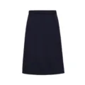 Elégante jupe midi en tricot bleu marine classique pour femme avec taille élastique haute. - S / Bleu marine