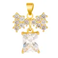 Gold-plated copper micro-inlaid cubic zirconia bow and rectangular stone pendant jewelry accessory. - Rectangular Stone Bow Style (T00489)