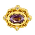 Ancient gold style copper DIY hollow bead with purple oval stone and micro-inlaid cubic zirconia. - Oval Gem Style (T00491)