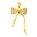 Gold bow pendant with micro-inlaid sparkling cubic zirconia stones for DIY jewelry making - 3D Bow Style (T00493)