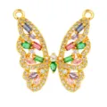 Gold plated copper butterfly pendant DIY jewelry charm with colorful zirconia stones connector - Dual-Loop Multi-Color Butterfly Style (T00495)