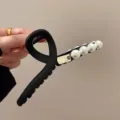 Matte schwarze Haarklammer mit Perlen, große Haarkralle für elegante Damenfrisuren im Alltag. - Matte-Stil (I41-1#) / Schwarz