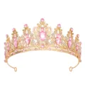 Tiara da sposa dorata in strass con cristalli rosa, elegante accessorio per capelli. - Oro + Strass Rosa