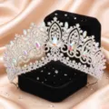 Wunderschöne Legierung Kristall Tiara Braut Haarschmuck Barock Strass Krone neu - Silber + AB Strass
