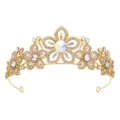 Dettaglio squisito di tiara dorata con strass scintillanti, accessorio capelli floreale. - Oro Strass AB / Oro