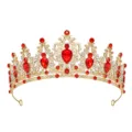 Squisito tiare da sposa dorato con gemme rosse a goccia e luminosi cristalli strass. - Oro + Strass Rosso