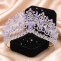 Squisita tiara corona di strass in cristallo viola accessorio per capelli da sposa. - Argento E Strass Viola Chiaro