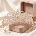 Tiara da sposa in strass dorati corona di principessa accessorio per capelli da sposa - Oro KC + Strass AB