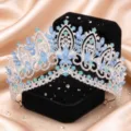 Exquisite Legierung Kristall Braut Tiara, wunderschöne Barock Krone für Hochzeits Haar - Silber Und Blauer Opal Strass
