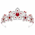 Bruid rode kristal tiara bloem kroon bruiloft haaraccessoires zilver legering koningin hoofdtoo - Zilver Rode Strass