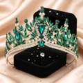 Stunning gold green crystal bridal crown tiara for wedding, luxury hair accessories for women. - KC Gold + Green Rhinestone