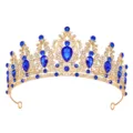 Matrimonio oro strass tiara corona elegante cristallo accessorio capelli per festa abito da sera - Oro + Strass Blu Reale