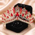Barocco rosso cristallo tiara sposa accessori capelli lusso lega strass corona nozze - Oro KC + Strass Rosso