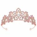 Exquisite roségouden kristallen bloem tiara kroon voor bruid bruiloft feest haaraccessoires - Roségoud met Roze Strass
