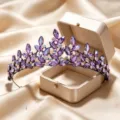 Exquisite purple crystal tiara bridal crown with rhinestones, elegant hair accessory for wedding. - Style 1 / Purple/Iridescent