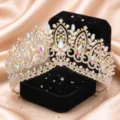 Meravigliosa tiara da sposa dorata barocca in cristallo corona per capelli da sposa - Oro KC + Strass AB