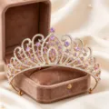 Gold rhinestone tiara princess crown for wedding bridal hair accessories shiny crystal. - KC Gold + Purple