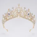 Baroque gold crystal tiara bridal crown wedding hair accessories sparkling rhinestones - Gold and White Zirconia