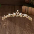 Prachtige goudkleurige strass tiara detail, perfect voor kindervoorstellingen en bruidsaccessoires. - H-067 Goud & wit