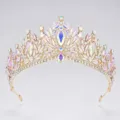 Baroque crystal bridal tiara gold rhinestone wedding hair crown queen pageant accessory - Gold + AB Rhinestone