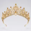 Baroque gold crystal wedding tiara luxury bridal pageant crown hair accessories for women. - Gold + Champagne Rhinestone