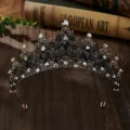 Barock schwarze Strass Tiara Braut Krone Hochzeit Haarschmuck Vintage Kristall Kopfschmuck - Antikgold Schwarzer Strass
