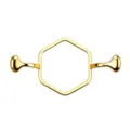 Detail view of a golden hexagonal sealing wax stamp ring mold fixer with dual side handles. - Hexagon