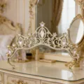 European retro bridal crown gold rhinestone headband princess wedding hair accessories - H-154 Gold White