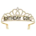 Tiara corona di compleanno in strass dorati per feste con pettini per capelli donna. - GIRL Oro + Strass Nero