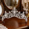 Tiara corona di cristallo argento vintage accessori capelli sposa festa matrimonio ballo - Argento + Strass Bianco