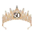 50ste verjaardag strass kroon tiara, gouden legering kristal haarband voor feest. - Nummer 50