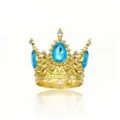 Piccola corona in lega dorata con gemme blu a goccia per decorazione torta e festa. - Oro + Strass Blu Lago