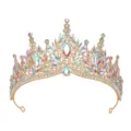Stupenda tiara da sposa dorata con splendidi strass di cristallo colorati per feste. - Oro + Strass AB