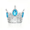 Corona in lega argentata con strass a goccia blu per decorazione torta e feste di compleanno - Argento + Strass Blu Lago