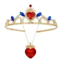 Bambini oro strass tiara rosso cuore ciondolo principessa corona capelli accessori - Set Tiara Marquise Blu E Collana / Blu