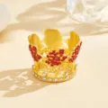 Alloy crown cake topper with red and clear rhinestones, elegant rose design decoration. - Gold + Red Rhinestone