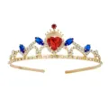 Vista dettagliata di una tiara in strass dorata con cuore rosso e pietre blu per bambini. - Solo Tiara Marquise Blu (Senza Collana) / Blu