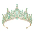 Stunning green crystal bridal tiara crown, elegant alloy wedding hair accessories for women. - Gold With Light Green Opal A