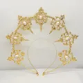 Gothic Baroque gold halo crown headband, faux pearl sunburst hair accessory for party festival. - Gold with White Artificial Pearl