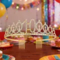 Gold 100th birthday rhinestone tiara crown headband with hair combs for party celebration decor. - 10th Birthday
