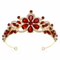 Bridal gold rhinestone tiara, baroque crystal crown headband for wedding party hair accessories. - Gold with Red Rhinestones
