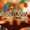 Gold 70th birthday tiara with rhinestones and hair combs for women party decoration - 70th Birthday