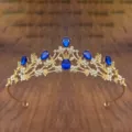 Dettagli del copricapo a corona di cristallo per bambini con gemme blu per spettacoli - Oro con Zirconia Blu