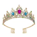 Exquisite gold rhinestone crown hair comb sparkling crystal bridal tiara detail view - Gold + Colorful Zircon