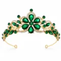 Baroque gold bridal tiara crown with green and clear rhinestones for wedding hair accessories. - Gold with Green Zirconia
