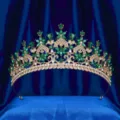 Luxury emerald rhinestone bridal crown tiara for wedding performance hair accessory - Gold With Green Rhinestone